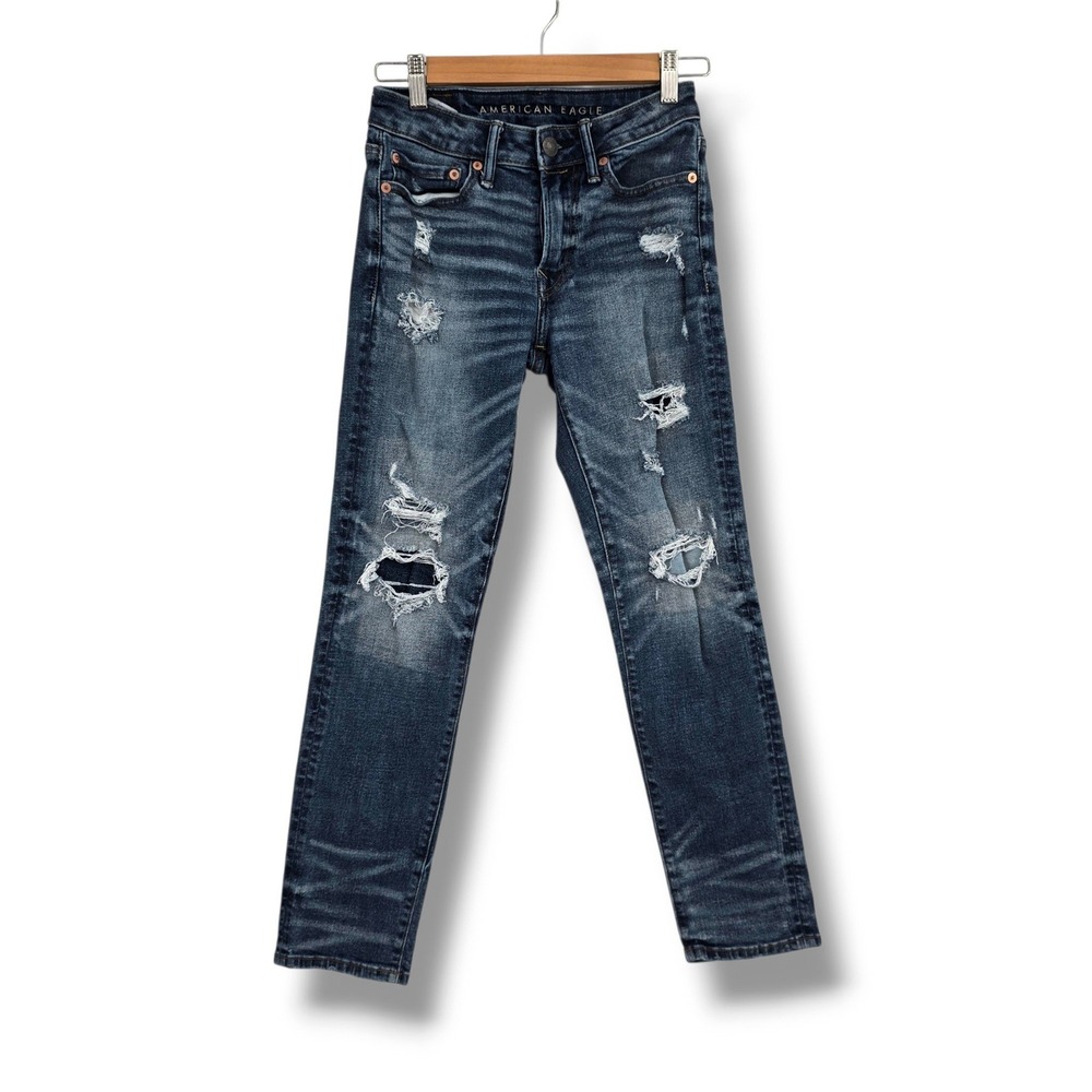 American Eagle Airflex+ Slim Distressed Dark Wash Jeans 26x28 Mens